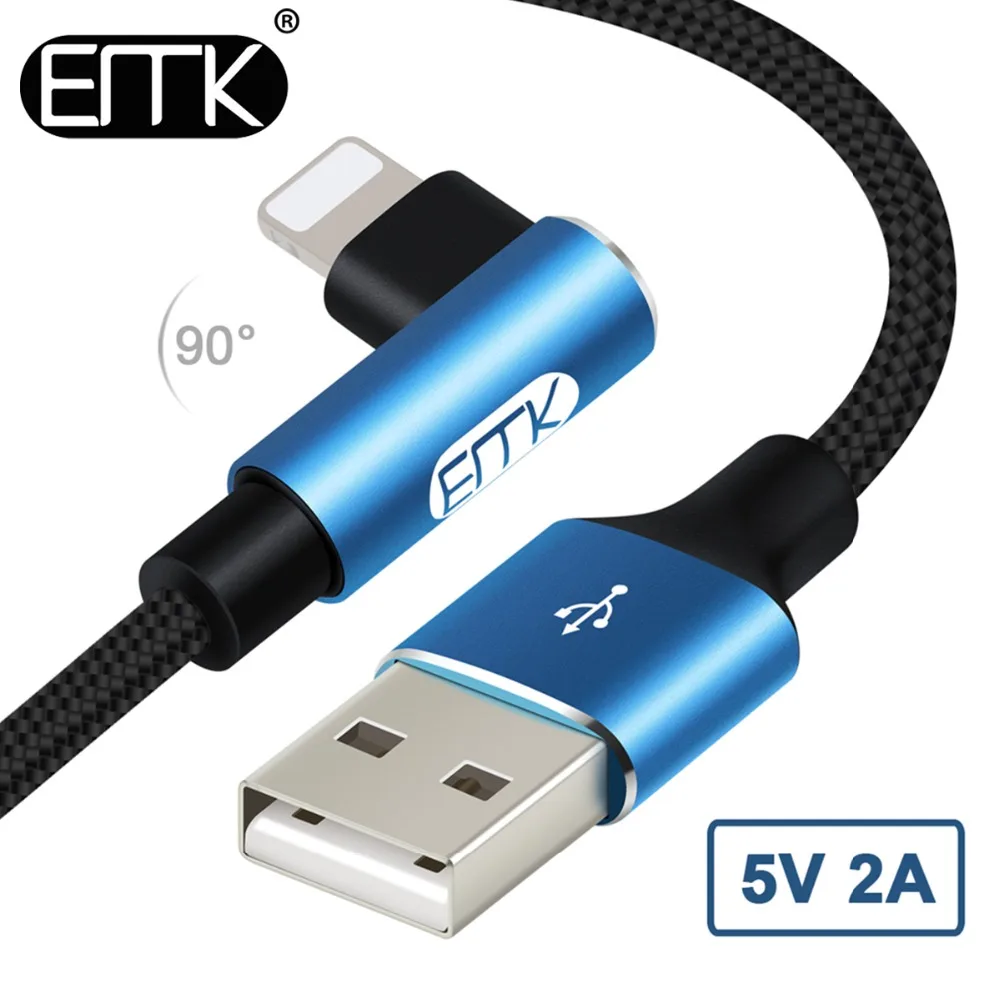 

EMK 90 Degree Right Angle Charger Cable for iPhone X 7 8 XS USB Fast Charging for apple iphone 5 6 XR USB cord 0.3m 1.2m 1.8m