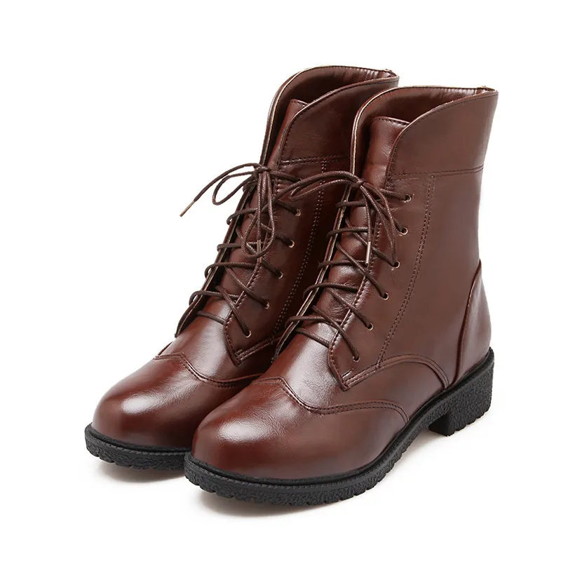 

Autumn and Winter boots women low heel lace up horse riding boots female women shoes winter square heel ladies short army boots