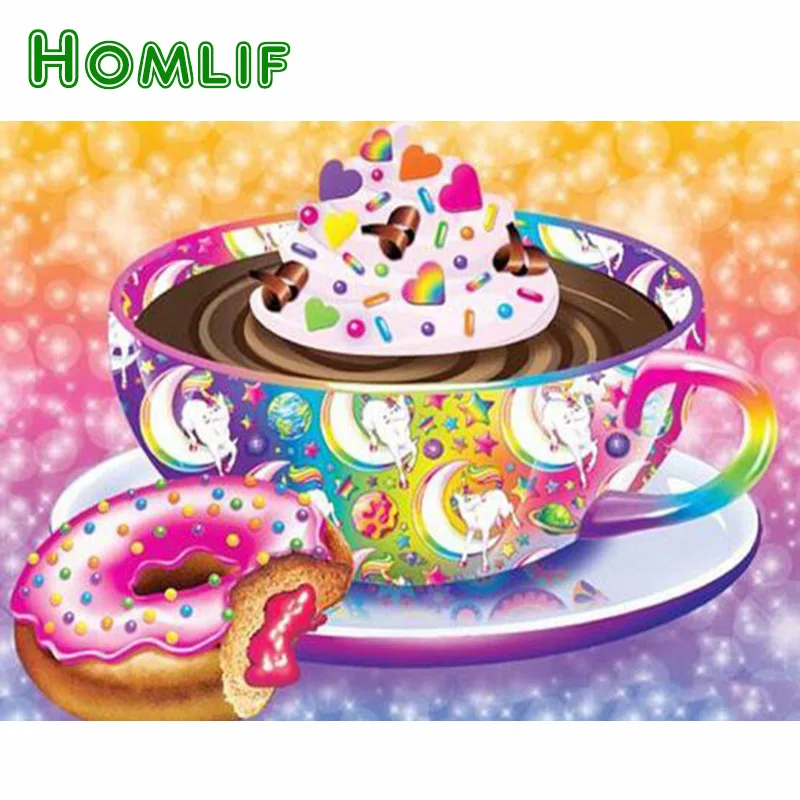 

HOMLIF DIY Full drilling Diamond Embroidery Coffee cup Diamond Painting Scenery Cross Stitch Home Decor Full Round drill Gift