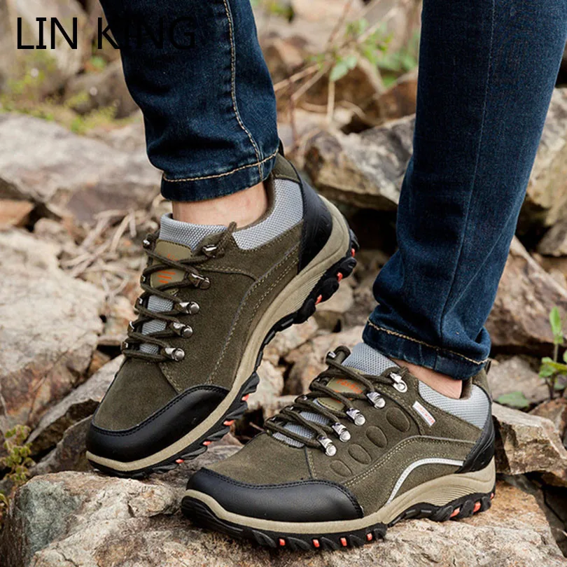 

LIN KING New Lace Up Men Outdoor Casual Shoes Comfortable Sports Sneakers Anti Skid Climbing Hiking Protection Shoes For Male