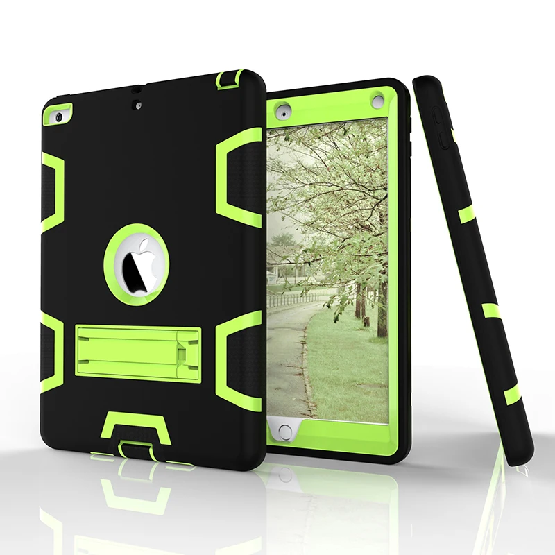 

Kids Safe Hybrid Impact Resistance Silicone + PC Heavy Duty Back Case Cover with Kickstand for Apple iPad 5 Air 1 Tablet +Stylus