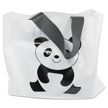 

30Pcs/lot White Lovely Cartoon Panda Logo Printed Plastic Shops Bag with Handles Gift Packaging Bags for Wedding Decoration