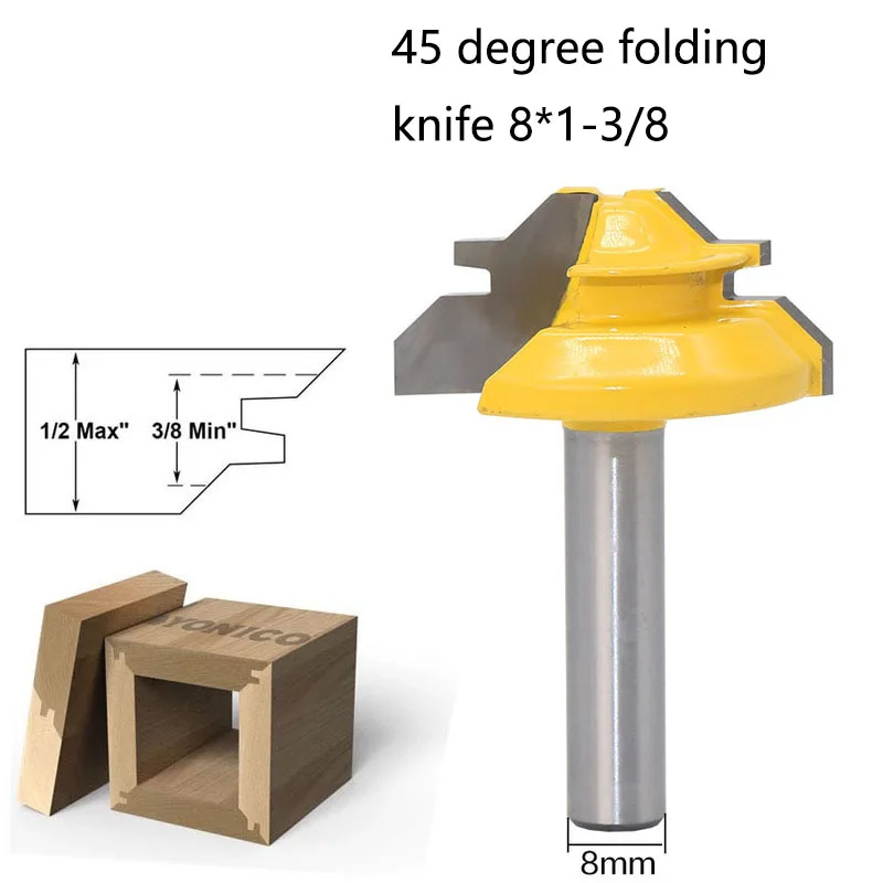 

1Pcs 45 Degree Lock Miter Router Bit 8*1-3/8"Shank Woodworking Tenon Milling Cutter Tool Drilling Panel Knife For Wood Carbide