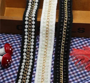 Gold/Black Metal Chain Trim,Golden Chain and Pearl Beaded Lace Trim diy accessories lace decoration clothes bags shoes Gold/Black Metal Chain Trim,Golden Chain and Pearl Beaded Lace Trim diy accessories lace decoration clothes bags shoes
