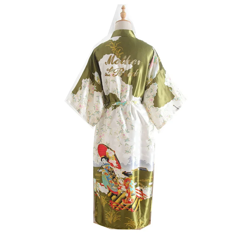 

Bridesmaid Silk Bride of Mother Robe with Gold Letter Sexy Women Long Satin Wedding Kimono Sleepwear Get Ready Robes