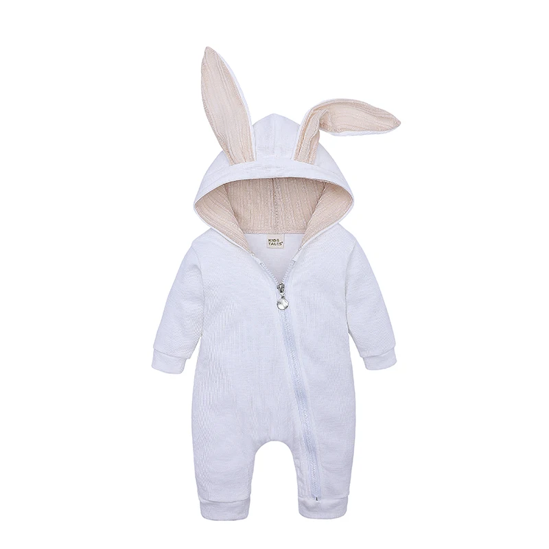 SPRING AUTUMN RABBIT EARS UNISEX BABY Hooded JUMPSUIT newbron boy girl Long Sleeve rompers Infant Cartoon outfit clothes Cotton - Цвет: 4