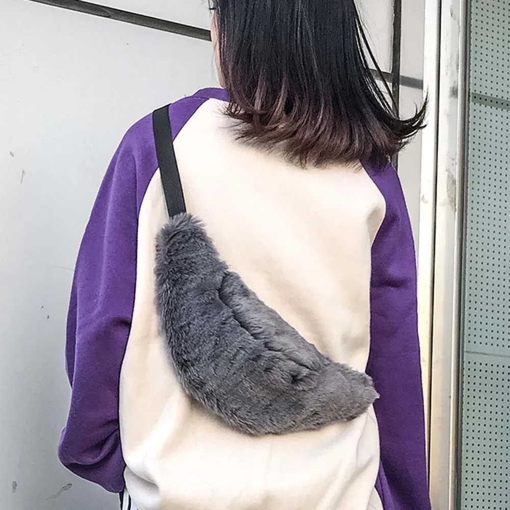 

Women Plush Fur Waist Bags For Female Winter Fall Fanny Pack Style Bum Hip Coins Phone Pouch Casual Chest Crossbody Bags
