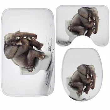 

3-Piece Set Memory Foam Elephant/Panda Carpet Bathroom Rug Mat Non-Slip Soft Printing Absorbent Rugs for Toilet Tub Shower