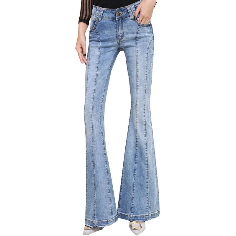 

European Style Retro Ladies Stitching Flared Jean Slim Stretch women jeans embroidery vintage AD9545