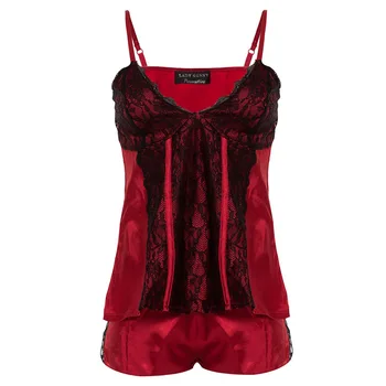 Women Clothes for Summer Shorts Sets V-Neck Sleepwear Satin Pajama women's Pajamas Red Satin And Black Lace Sex Pajama Set whoholl women clothes for winter long sets v neck sleepwear satin pajama women s pajamas spaghetti strap lace sexy pajama set
