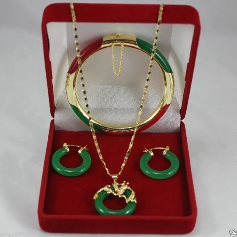 

Jewelry 001220 Wonderful Multicolor Jade Circle Dragon Pendants Necklace Earring Bracelet