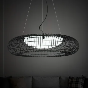 

DOXA Nordic Modren Pending Lighting Iron Cage LED Pendant Lamp Black Creative Pendant Light Bedroom Suspension Luminaire