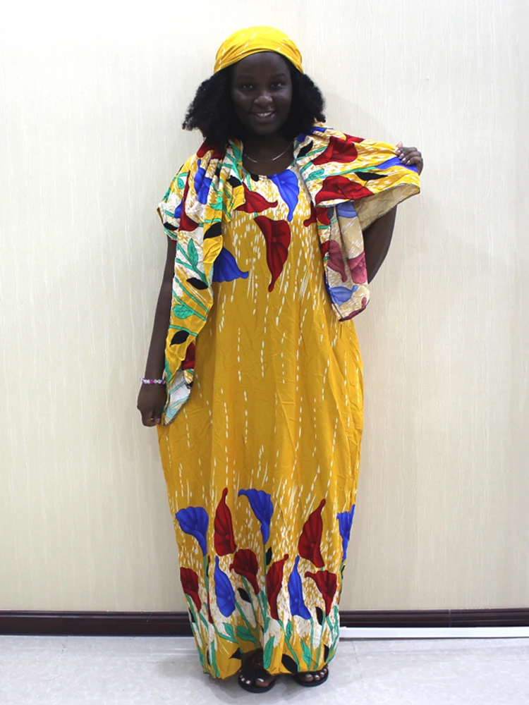 Новое Африканское повседневное женское платье хлопок модный принт свободный шарф Макси платье для женщин - Цвет: Золотой