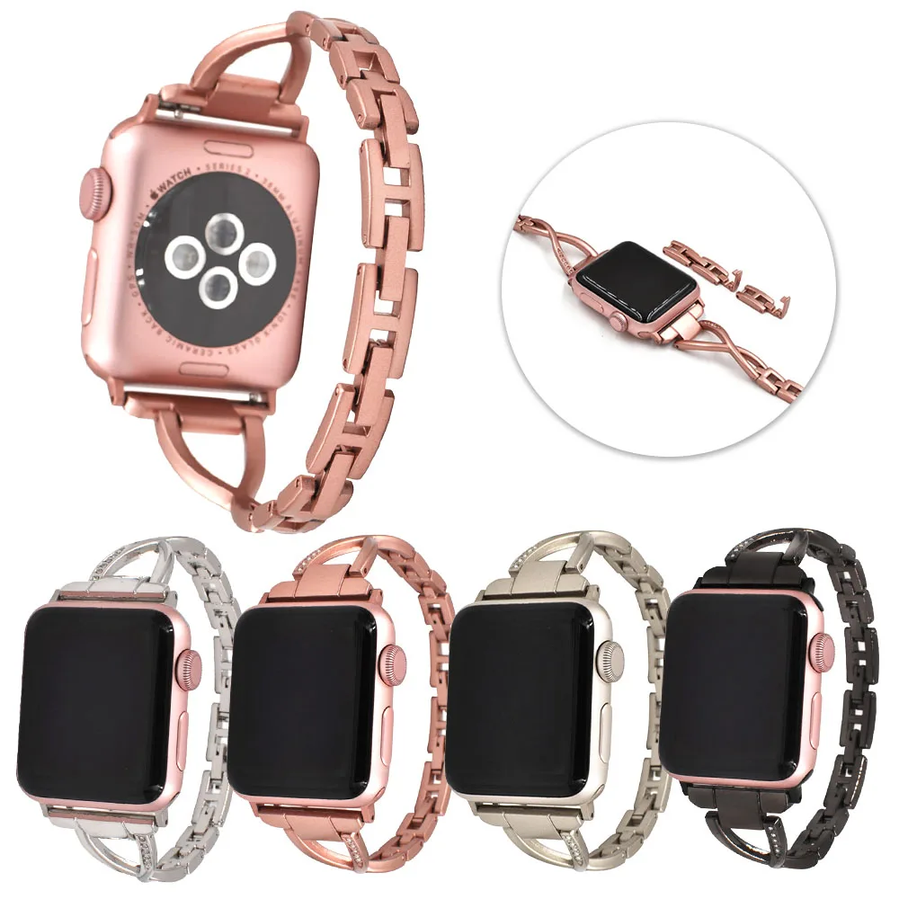 

Fashion Women Diamond Stainless Steel Strap for Apple Watch Series 4 3 2 1 40mm 44mm 38mm 42mm Detachable Clasp Smart Accessory