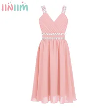 Iiniim/Детское платье принцессы для девочек летнее шифоновое платье на бретельках с блестящими блестками, стразы, платье для свадьбы, дня рождения