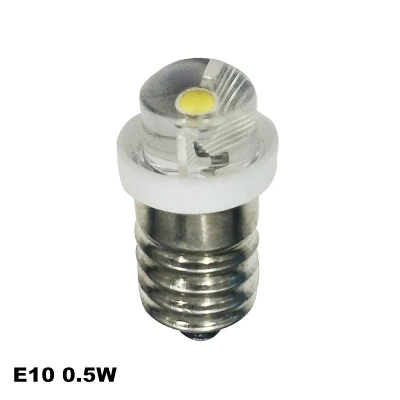 E10, 0,5 Вт, 1 Вт, светодиодный светильник для фокусировки, сменная лампа, фонарь, рабочий светильник, 60-100Lumen, чистый белый, DC3V, 4,5 V, 6V