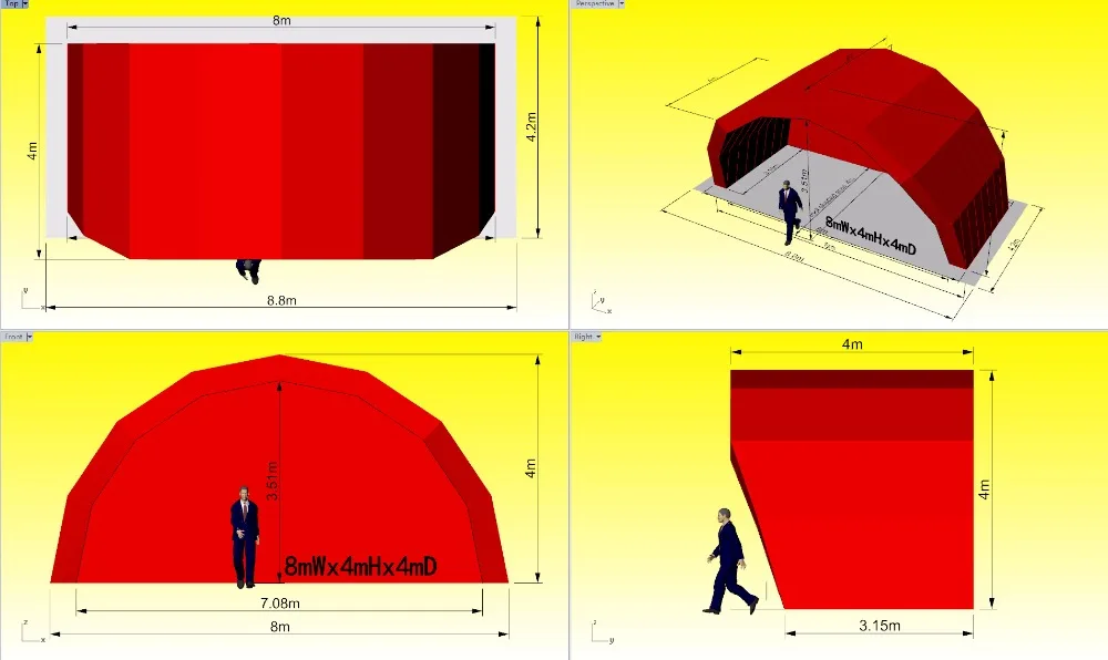 На заказ размер 8mWx4mHx4mD красный сценический надувной навес