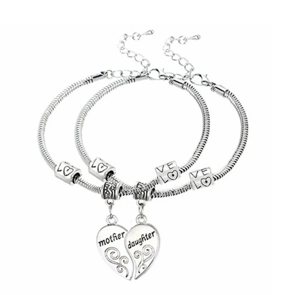 2pcs Silver Color Mother Daughter Broken Splicing Heart Bracelet 2pcs Silver Color Mother Daughter Broken Splicing Heart Bracelet Bangle Mom Women Femme Charm Statement Jewelry Party In Bracelets From