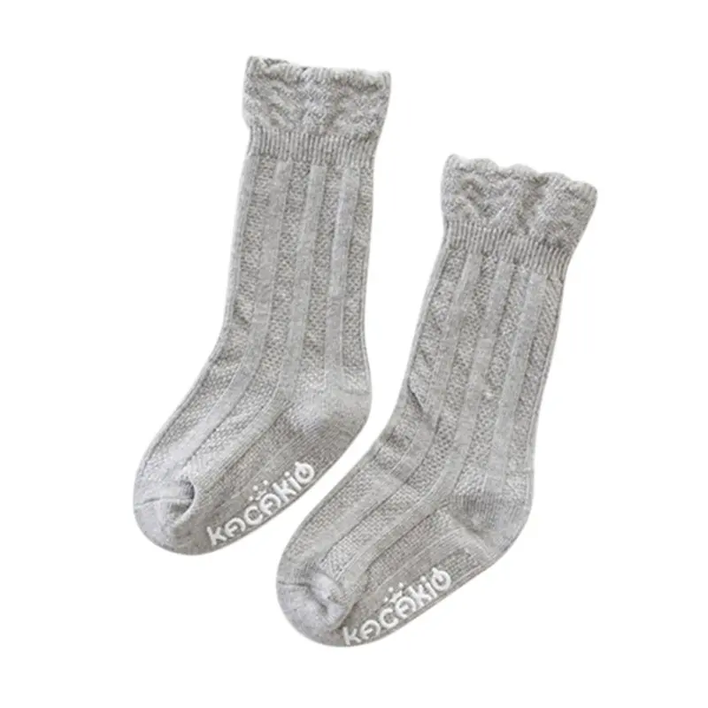 Повседневные длинные хлопковые носки для маленьких девочек гетры в полоску носки для детей от 0 до 4 лет LH7s - Цвет: Grey Size M