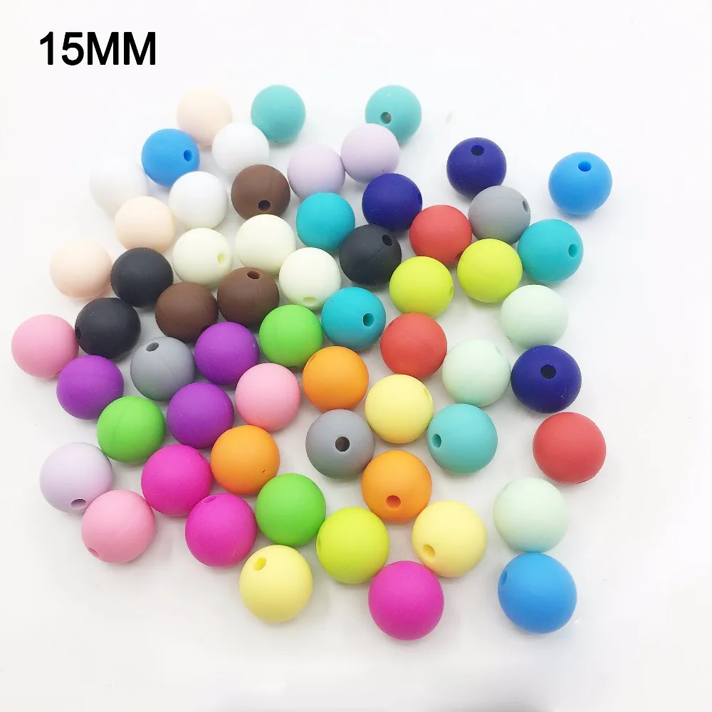 

300pcs Round 15MM Silicone Beads Baby Teething Chewable Teethers Safe Toys For Pacifier Chain Leash Decoration BPA Free 15mm