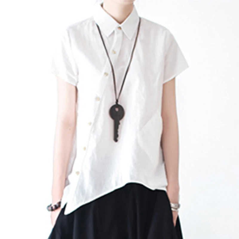 SCUWLINEN, весенне-Летняя женская блузка, плюс размер, ассиметричный дизайн, однотонная белая льняная рубашка, женские повседневные свободные топы S197