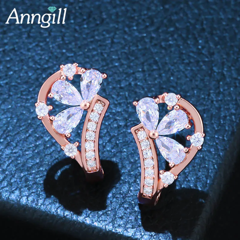 

Fashion Cubic Zirconia Flower Earrings For Women Girls 585 Rose Gold Stud Wedding Earrings 2018 Fashion Jewelry Gifts