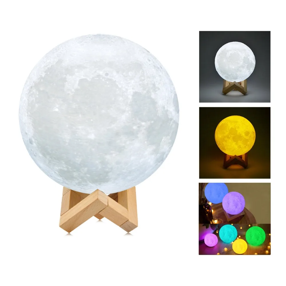 

16 color RGB Rechargeable 3D Print Moon Lamp 2 Color Change Touch Switch Bedroom Bookcase Night Light Home Decor Creative Gift