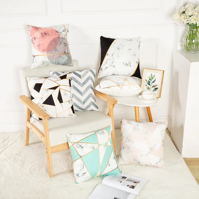 

ins nordic marble texture geometric super soft cushion sofa decorative lunch break cushion with core CR1003