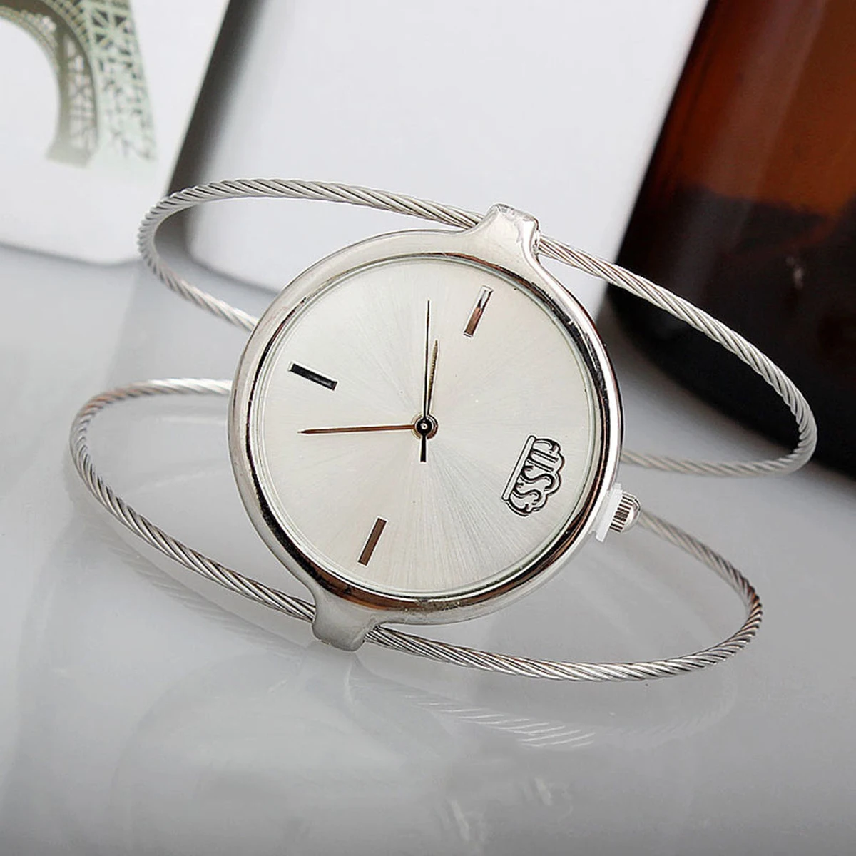 Luxury Stainless Steel Cuff Bracelets&Bangle Round Dial Analog Quartz Wrist Watch Love Charm Bracelet Dress Watch For Women Girl