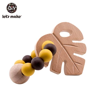 

Let'S Make Silicone Beads 12Mm Teething Toys Wooden Teether Big Wood Beads Mursted Leaf Baby Teether Rattle Toys For Crib Mobile