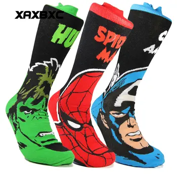 

XAXBXC 2018 NEW Men's Cotton Sock Comics Cartoon The Avengers Hulk Superman Flash Knitted Midi Calf Casual Men Socks 12pairs/lot