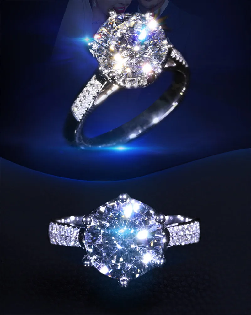 Кольца СС для женщин, S925 серебро, 2ct, обручальное кольцо, большой круглый кубический цирконий, камень, роскошные ювелирные изделия, модные свадебные ювелирные изделия, Femme CC1470