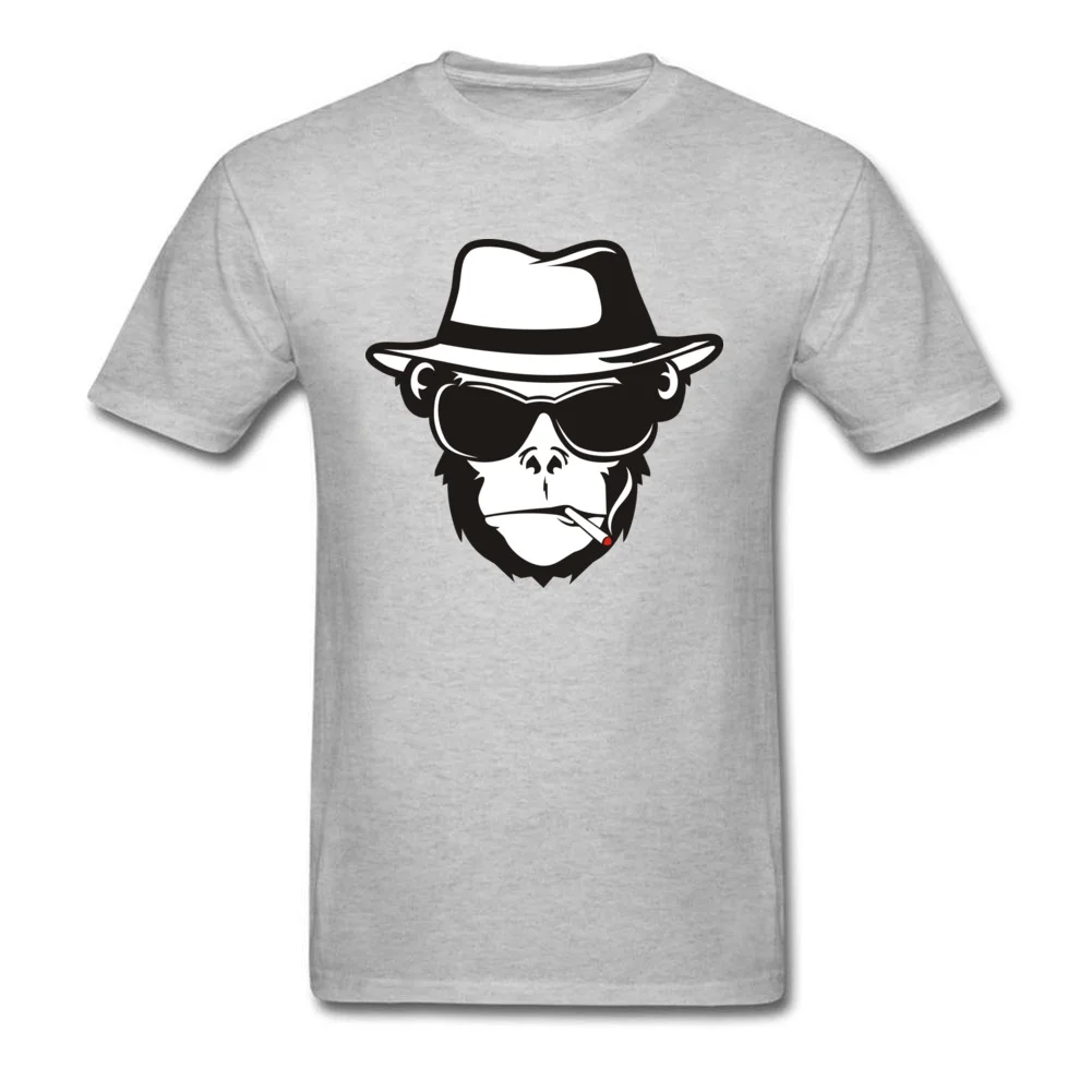 Monkey with sunglasses Cool Short Sleeve Tops Tees Thanksgiving Day Crew Neck Pure Cotton Men's T Shirt Cool Tee Shirt Faddish Monkey with sunglasses grey