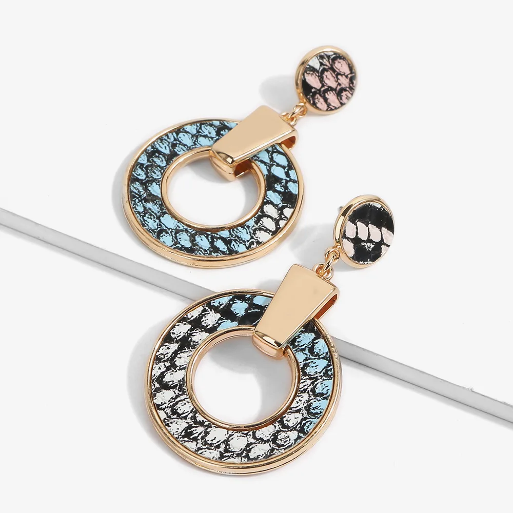 

Fashion Round Geometric Alloy Dagle Earring Female Trendy Charms Colorful PU Leather Drop Earring for Women Brincos Bijoux Gift
