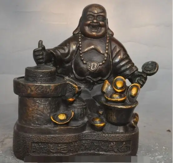 

S00713 6"chinese buddhism bronze Wealth yuanbao Happy Maitreya buddha good luck statue (A0321)