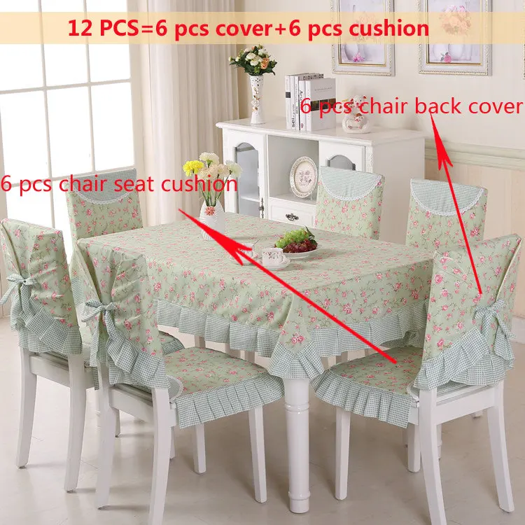 Print Dinning Tablecloth Cotton Cloth Fabric Table Cloth Chair Cover Chair Cushion Set Household Decoration Tea Table Cloth - Цвет: Green 12pcs