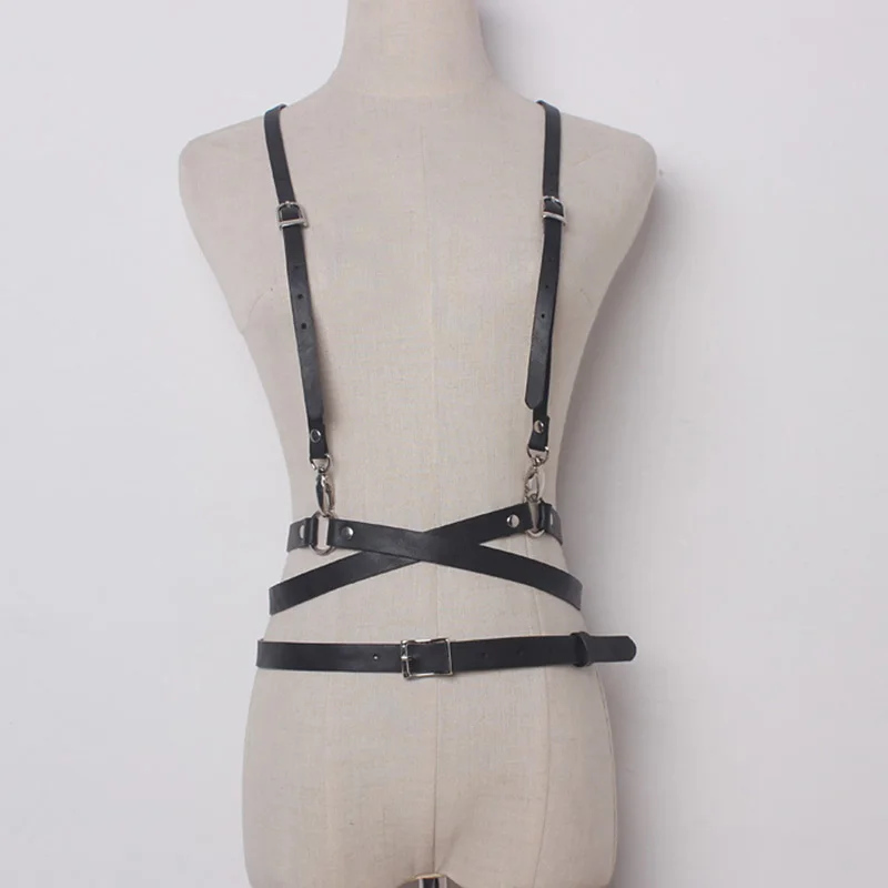 TWOTWINSTYLE Handmade Punk Leather Harness Cross Sculpting Straps Waist Belt Body Bondage Belt