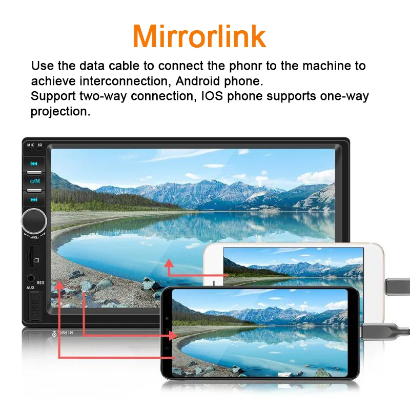 Baratos Reproductor de Cassette de Radio MP5 para coche pantalla táctil de 7 pulgadas 2 Din estéreo Bluetooth FM USB TF AUX Autoradio MirrorLink para Android 8 vista trasera