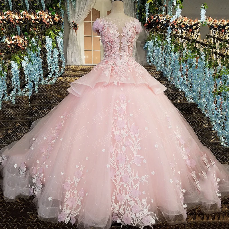 

Do Dower New Luxury Lace Flower Colorful Wedding Dress Classic Beadwork Zipper Floor Length Princess Bride Gown Robe De Mariee L
