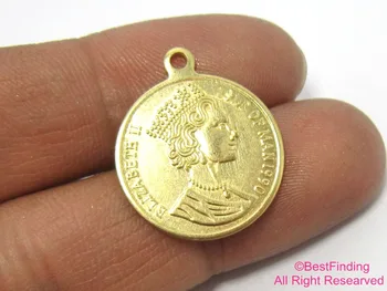 

20pcs Brass coin charms 20mm Elizabeth II Raw brass Pound pendant R435