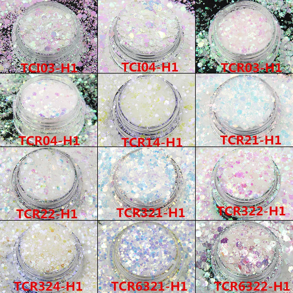 TCT-008 Смешанная переливчатая Радуга белая с несколькими цветами Шестигранная форма Блестки для дизайна ногтей Макияж DIY и праздничные украшения