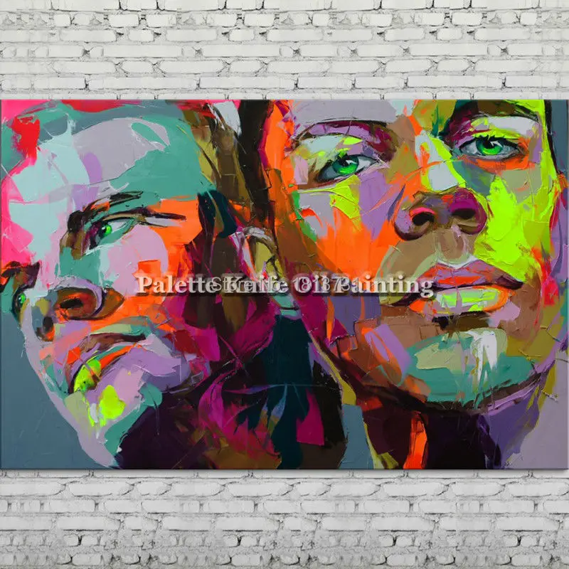 

Palette knife portrait Face Oil painting Character figure canva Hand painted Francoise Nielly wall Art picture for living room53