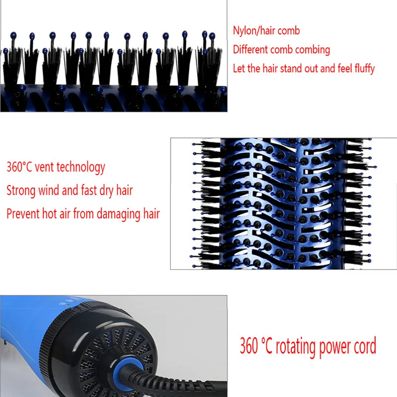 Многофункциональный фен для волос и объемная вращающаяся щетка для волос, роликовый вращающийся стайлер, расческа для укладки, выпрямление, завивка, Расческа с горячим воздухом