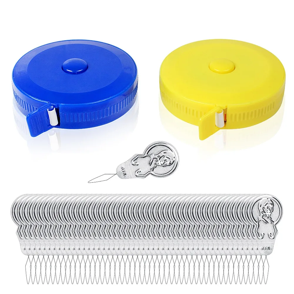 2 Pcs Retractable Tape Measure,1.5m60 inch Household Plastic Flexible Ruler For Measuring Body And Dress Tailoring,Two Colours(Yellow,Blue),Gift 50 Pcs Needle Threaders (1)