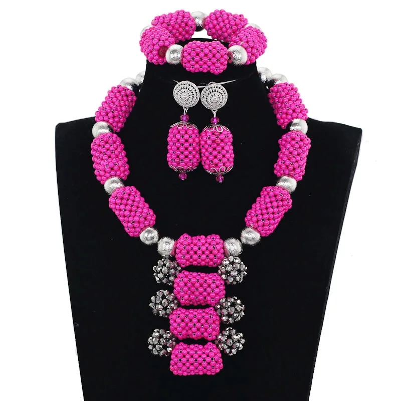 Buy Luxury Pink Women Costume Jewelry Set Crystal Beads Pendant Necklace Set
