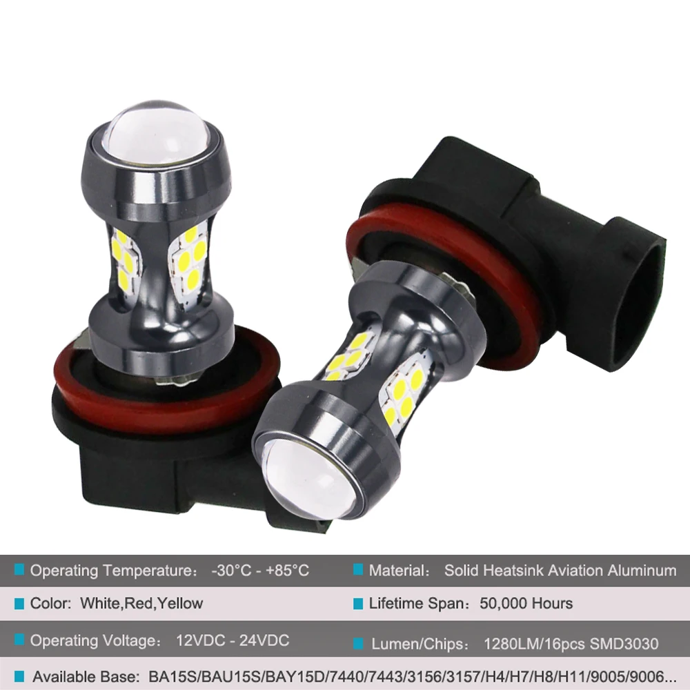HSUN 2 шт. H11 H8 H9 16 светодиодов SMD3030 водонепроницаемые лампы для 9005 9006 автомобильных