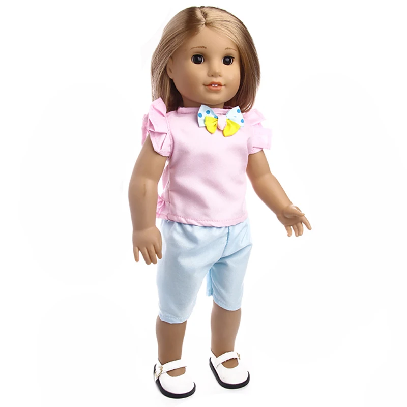 В новый стиль розовый футболка + брюки для 18 дюймов американская кукла аксессуары должны иметь на лето b176