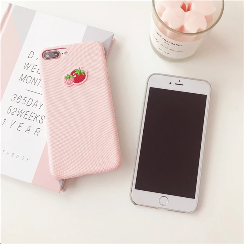 Aoweziic Small fresh strawberry For iPhone X XS MAX XR mobile phone shell embroidery flannelette protection sleeve 6S 7 8plus