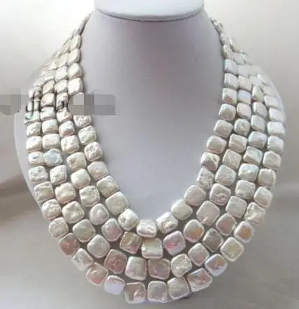 

Free Shipping >>> 4Strands 18'' 12mm White Square Freshwater Pearl Necklace