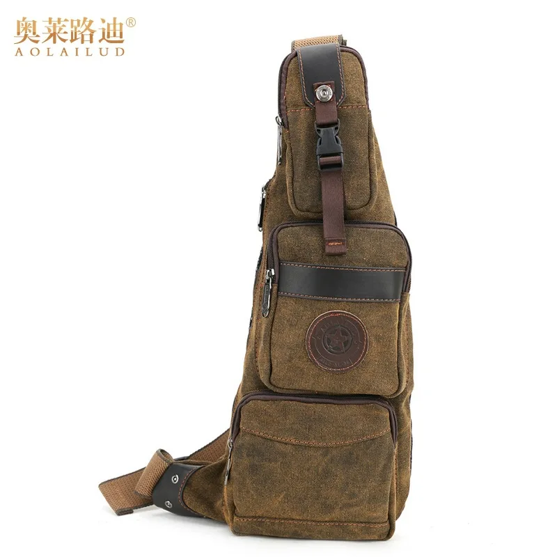 

new brand vintage casual canvas Mens Chest Bags high quality half moon Fashion Travel Crossbody Bag Man Messenger Bag